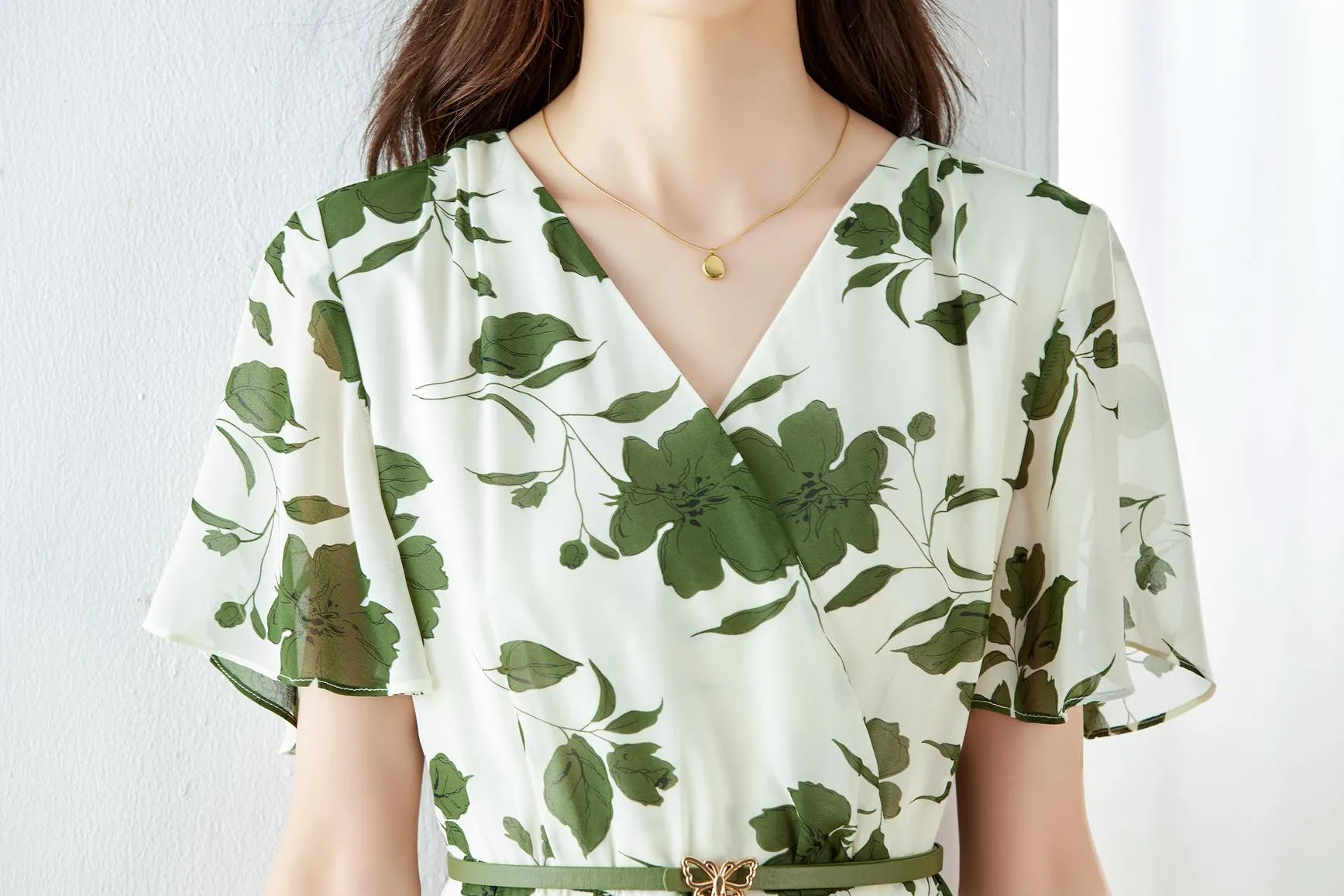 Stylish A-line Dress with Waist Belt and Ruffle Detailing