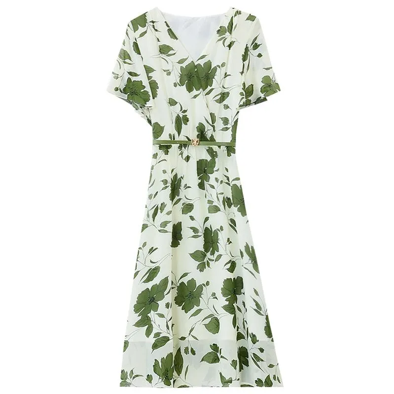 Stylish A-line Dress with Waist Belt and Ruffle Detailing