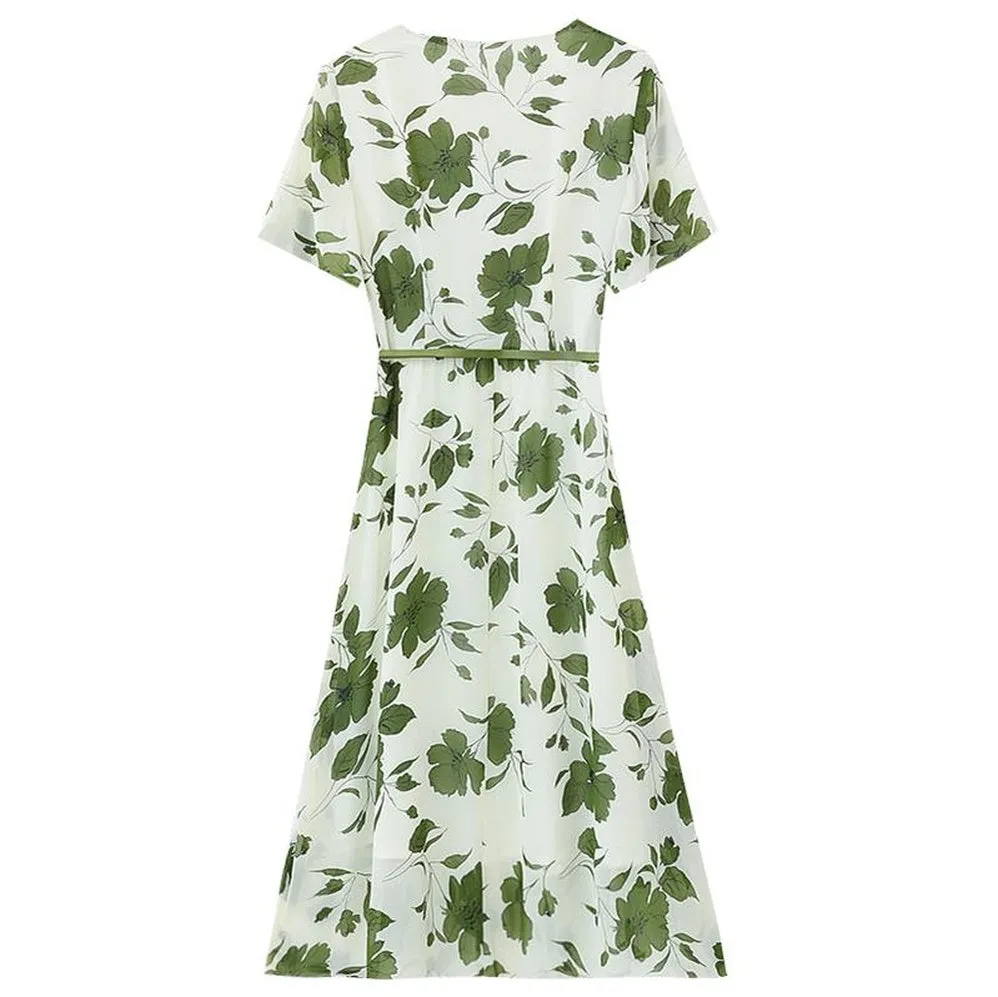 Stylish A-line Dress with Waist Belt and Ruffle Detailing