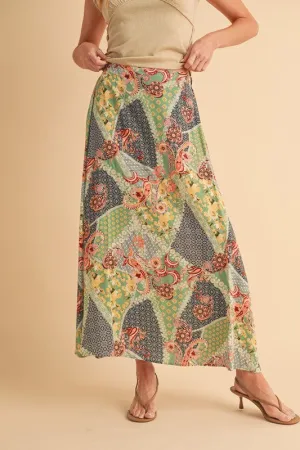 Stylish Printed Maxi Skirt: Elevate Your Wardrobe with Bold Patterns in Sage/Golden