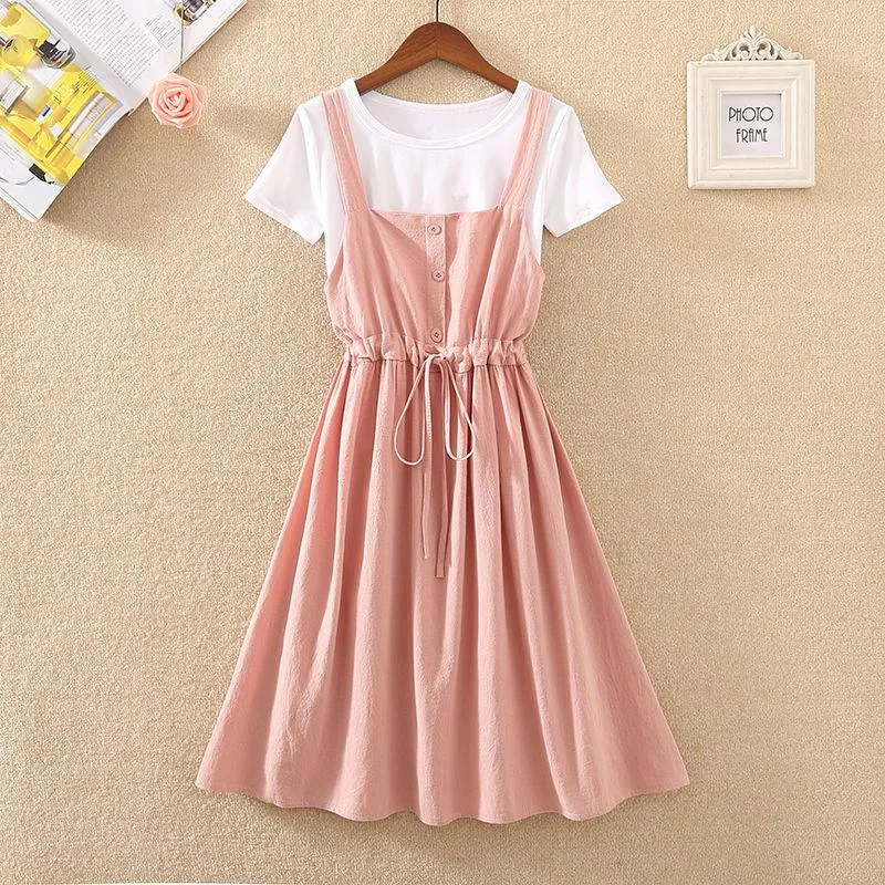 Summer Long Dress Women Casual Vintage Dresses Mid Calf Vestidos Pockets Strapless Sundress Overalls