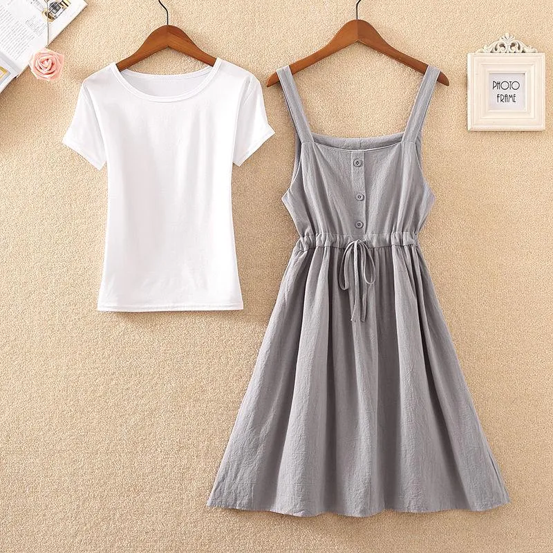 Summer Long Dress Women Casual Vintage Dresses Mid Calf Vestidos Pockets Strapless Sundress Overalls