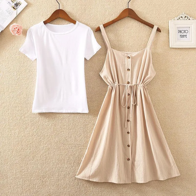 Summer Long Dress Women Casual Vintage Dresses Mid Calf Vestidos Pockets Strapless Sundress Overalls