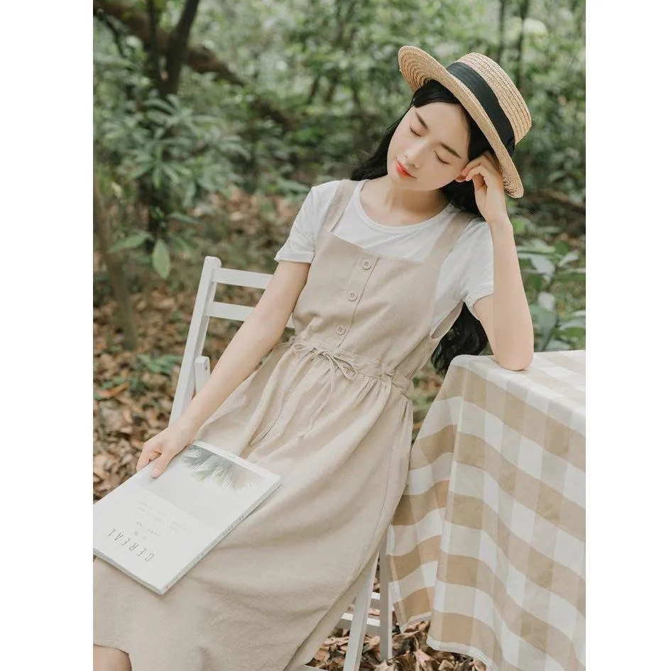 Summer Long Dress Women Casual Vintage Dresses Mid Calf Vestidos Pockets Strapless Sundress Overalls