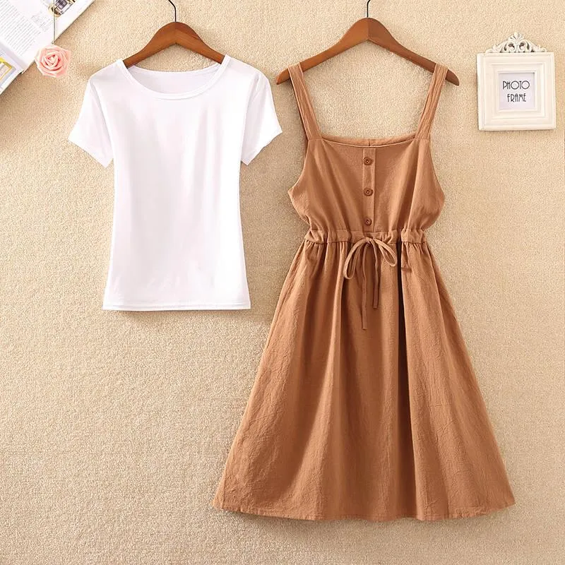 Summer Long Dress Women Casual Vintage Dresses Mid Calf Vestidos Pockets Strapless Sundress Overalls