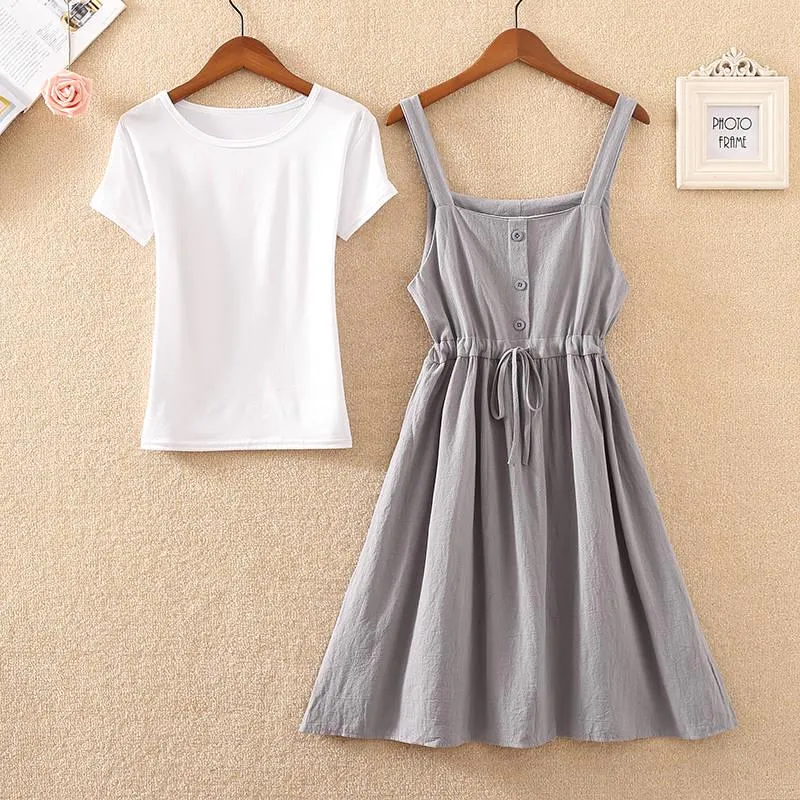 Summer Long Dress Women Casual Vintage Dresses Mid Calf Vestidos Pockets Strapless Sundress Overalls