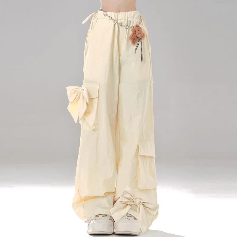 Summer Sweet Girl Pink Bow Wide-leg Pants