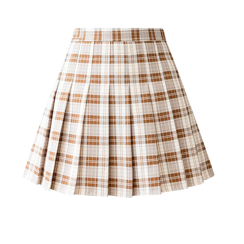 Summer Women Plaid Print Skirt Casual High Waist Student Pleated Skirts