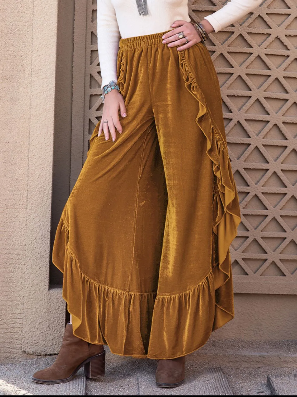 Sway & Slay Pants – Slit Ruffled Wide Leg Trousers