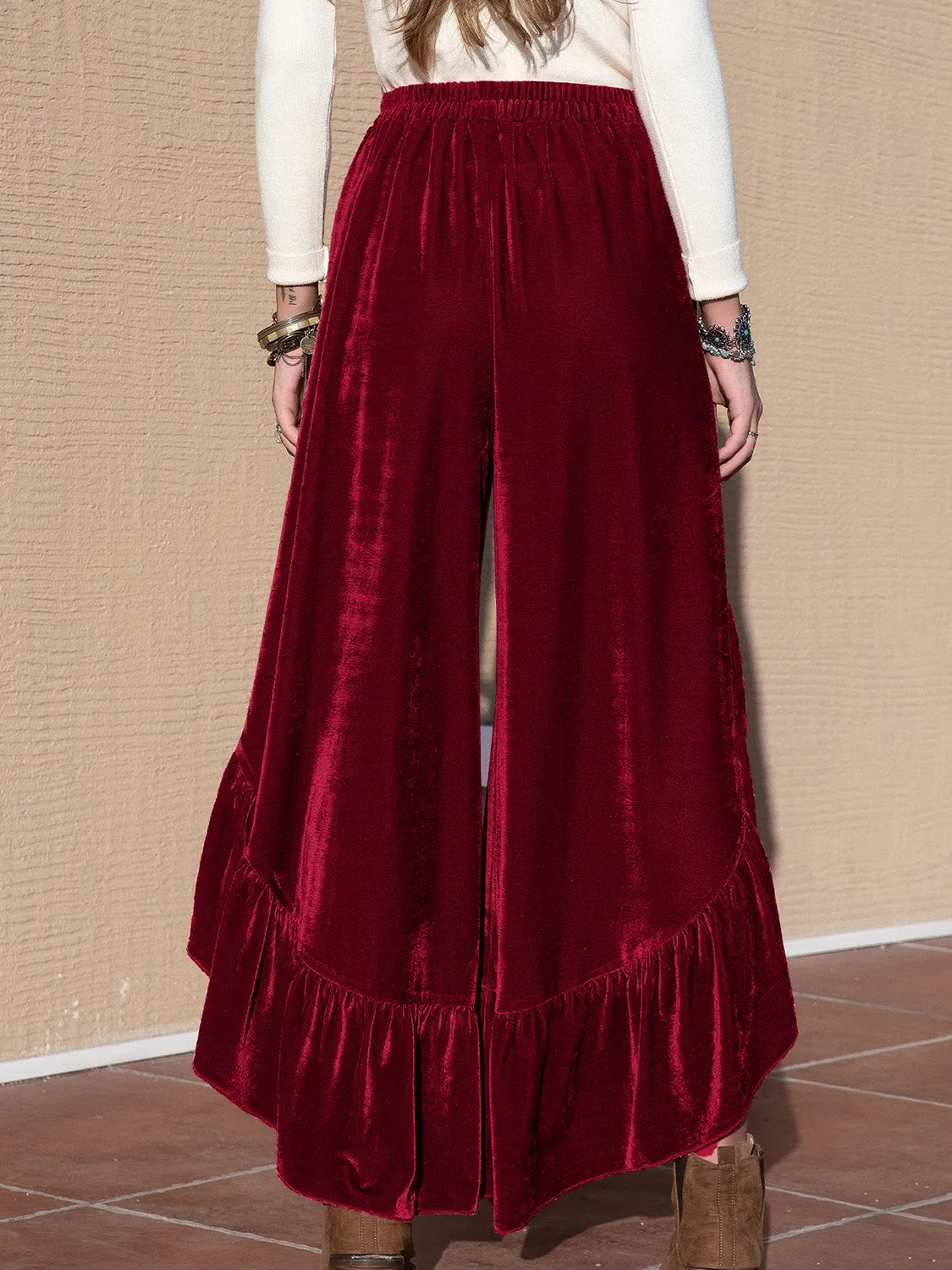 Sway & Slay Pants – Slit Ruffled Wide Leg Trousers