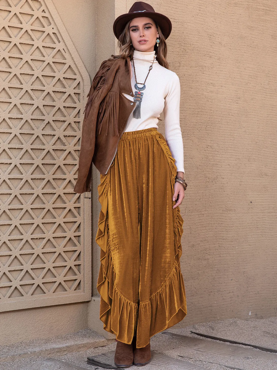 Sway & Slay Pants – Slit Ruffled Wide Leg Trousers