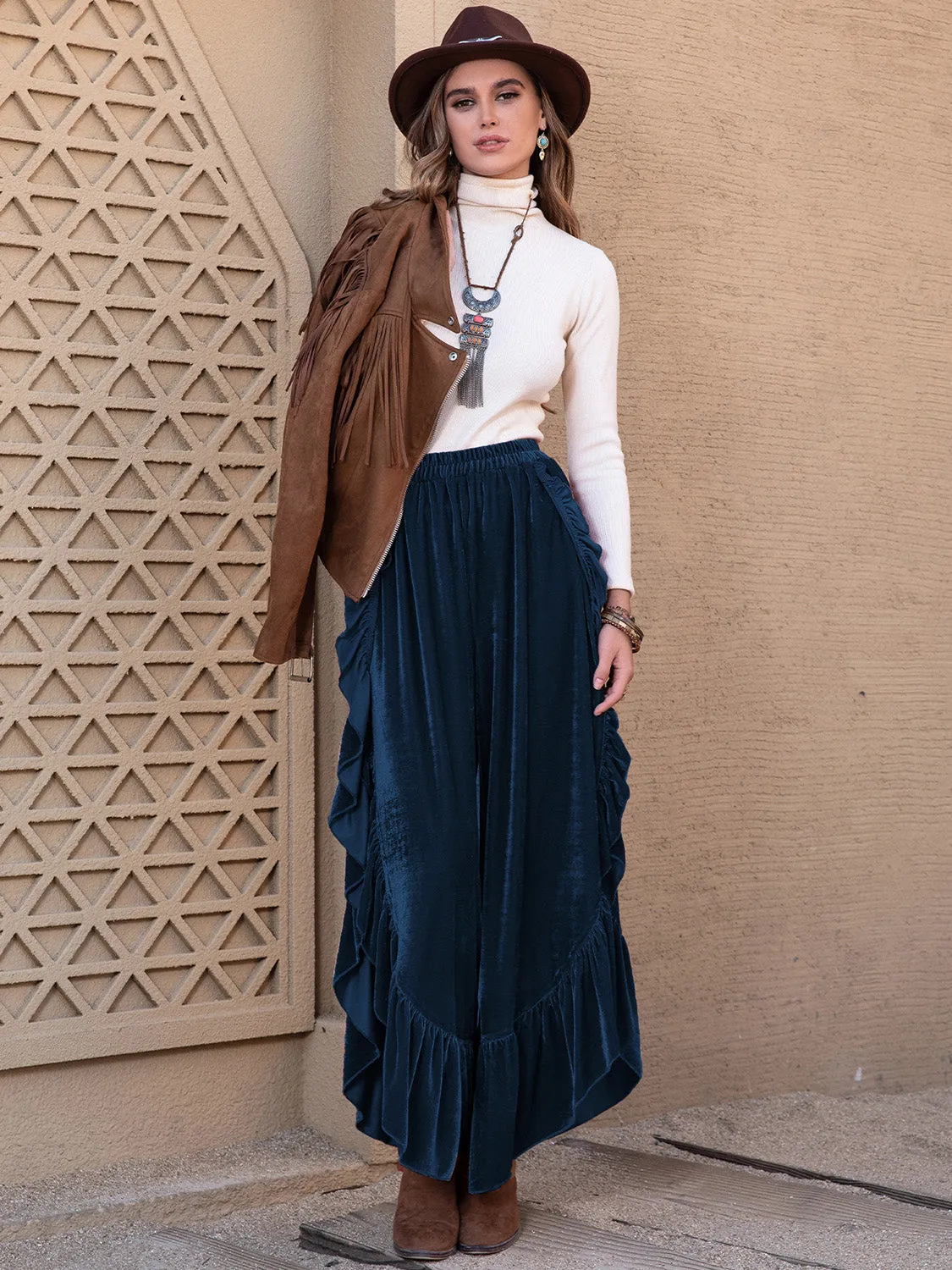 Sway & Slay Pants – Slit Ruffled Wide Leg Trousers