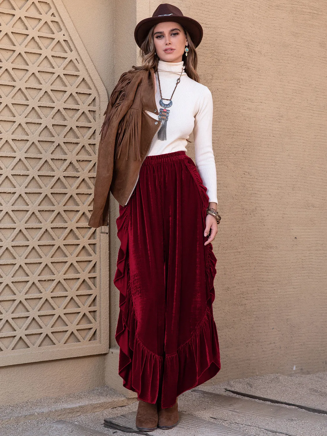 Sway & Slay Pants – Slit Ruffled Wide Leg Trousers