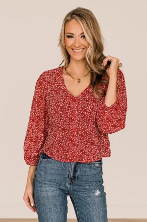 Sweet Serendipity Floral Button Top- Red