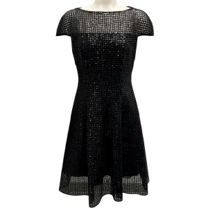 Talbot Runhof Black Sequined Short Sleeved A-Line Cocktail Dress