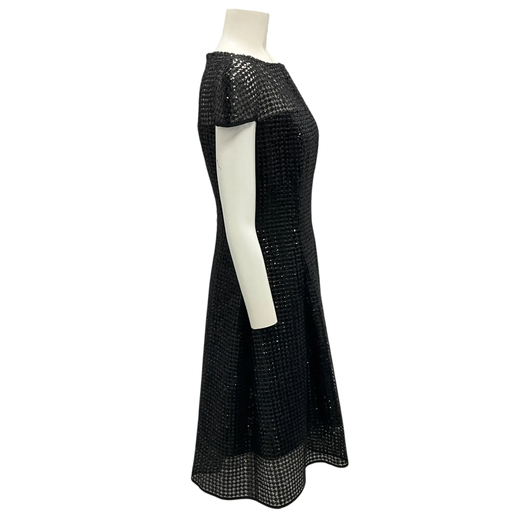 Talbot Runhof Black Sequined Short Sleeved A-Line Cocktail Dress