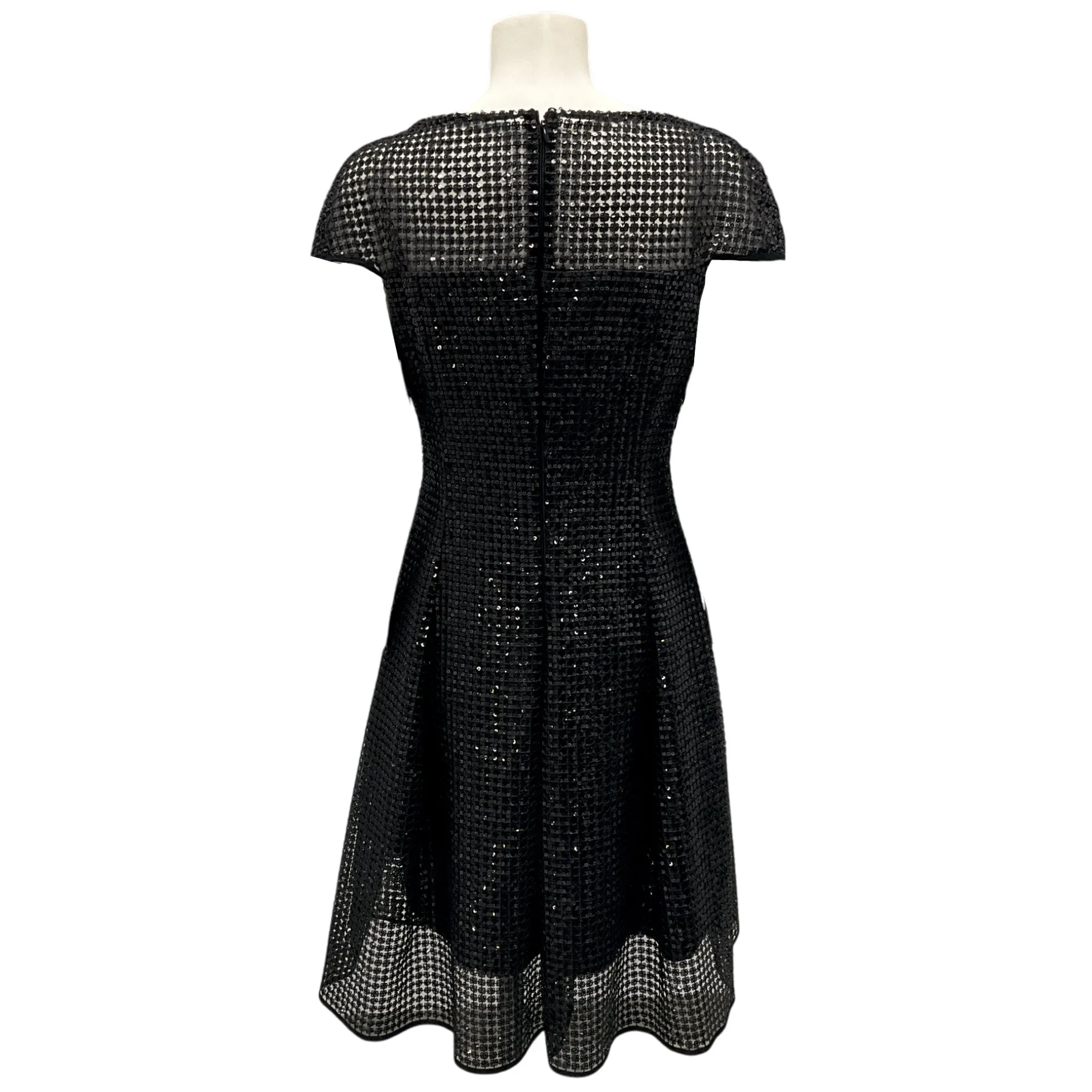 Talbot Runhof Black Sequined Short Sleeved A-Line Cocktail Dress