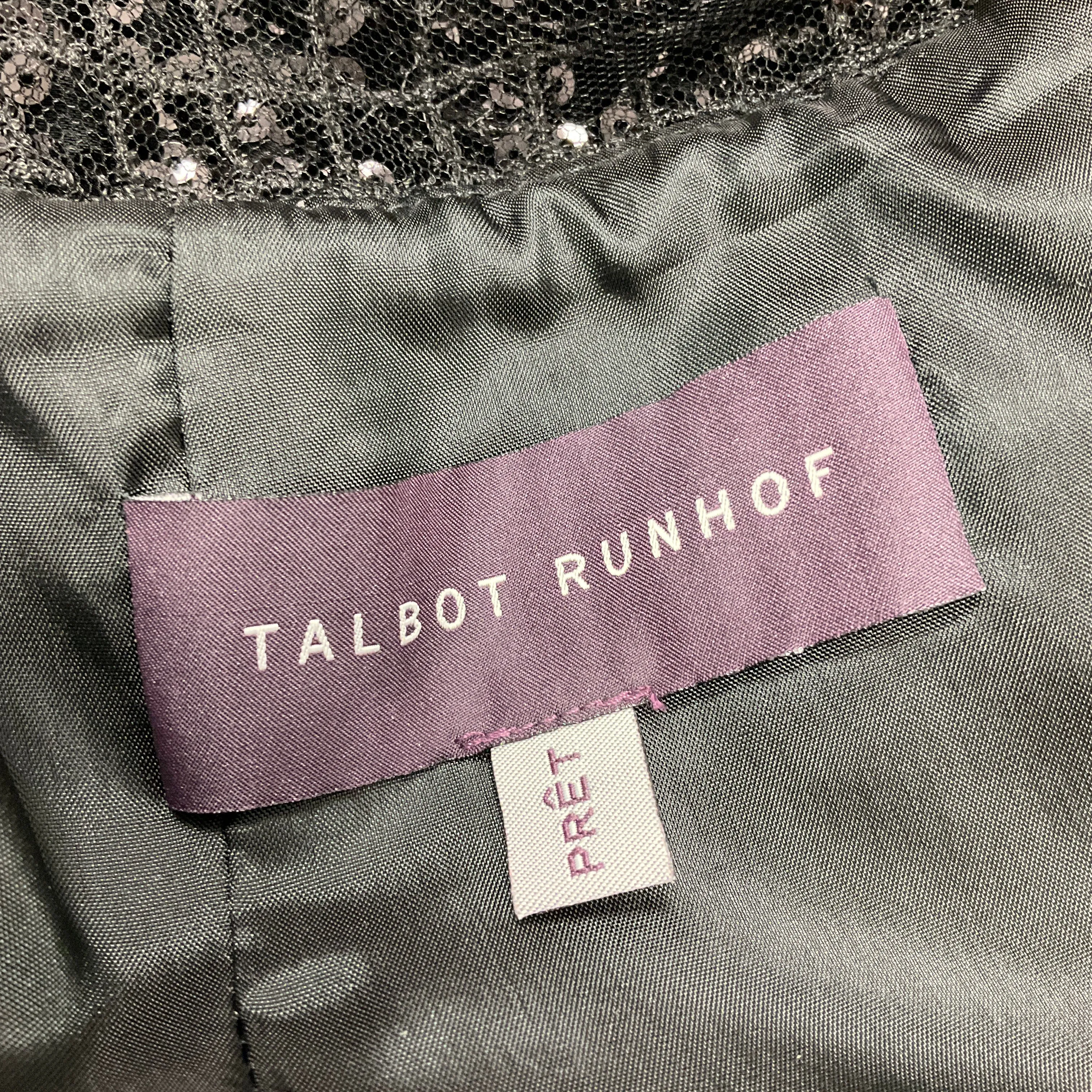 Talbot Runhof Black Sequined Short Sleeved A-Line Cocktail Dress