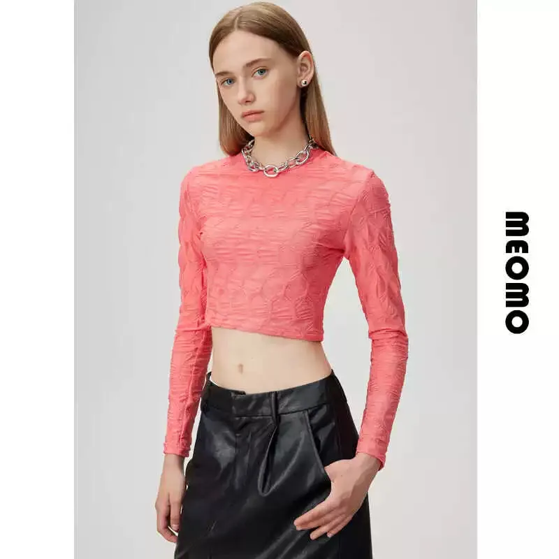 Textured Long-Sleeve Crop Top