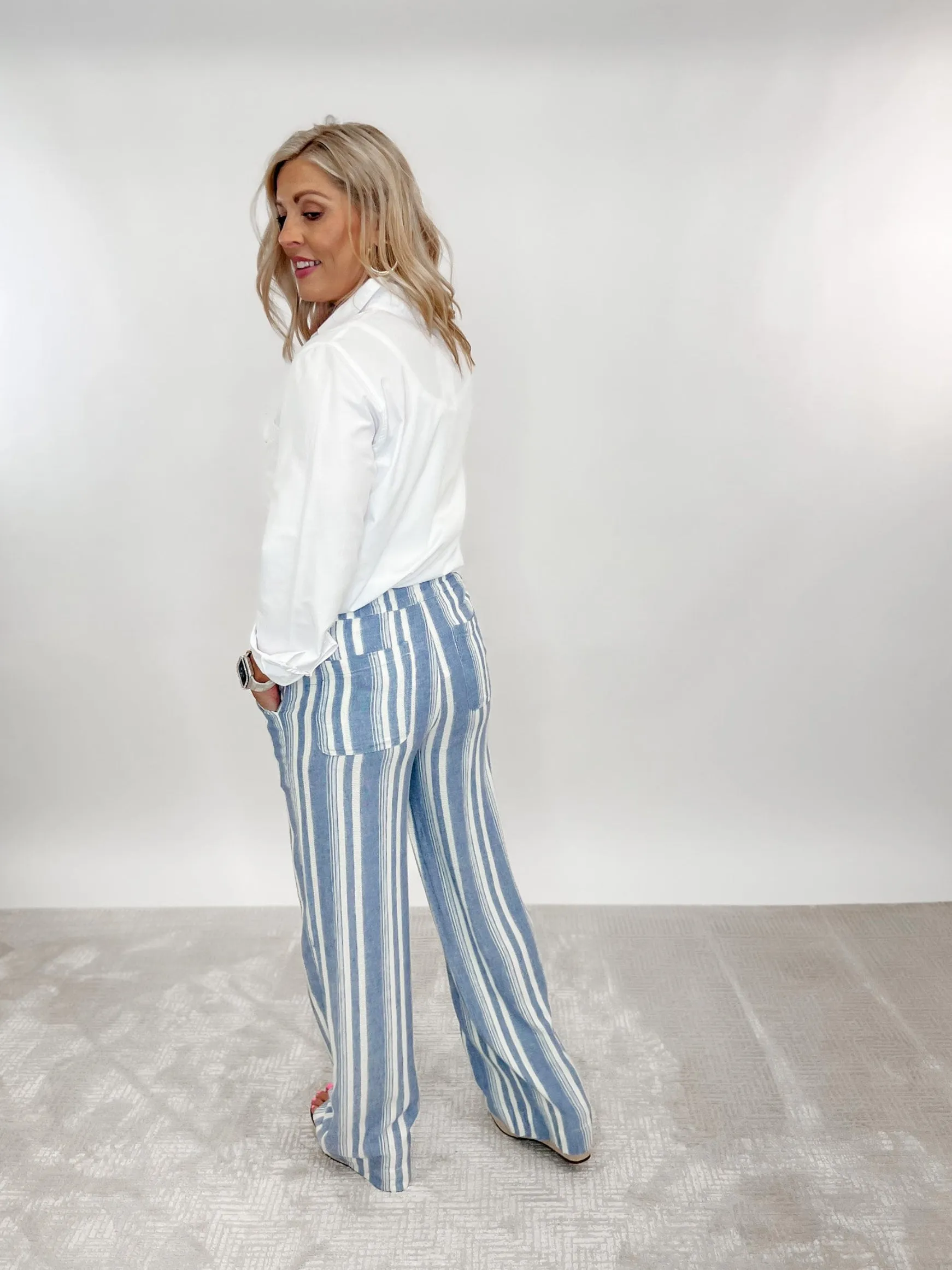 The Easy Tide Linen Pants, Ivory/Blue