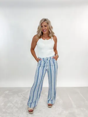 The Easy Tide Linen Pants, Ivory/Blue