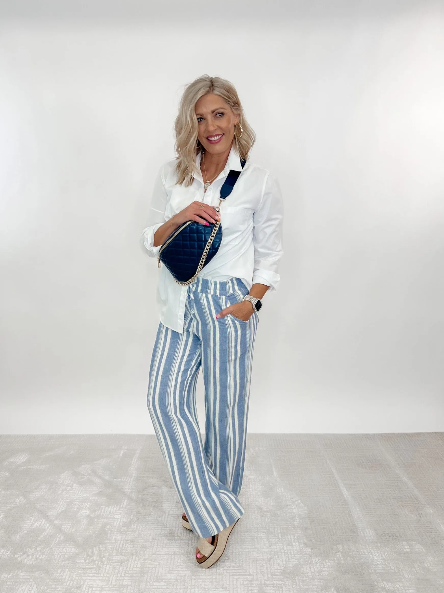 The Easy Tide Linen Pants, Ivory/Blue