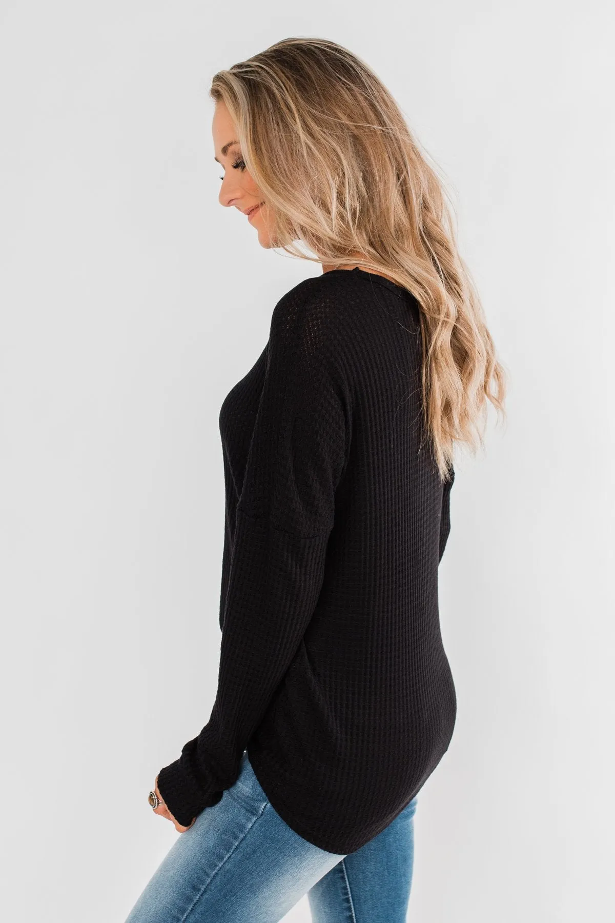 Thermal Button Knot Top- Black