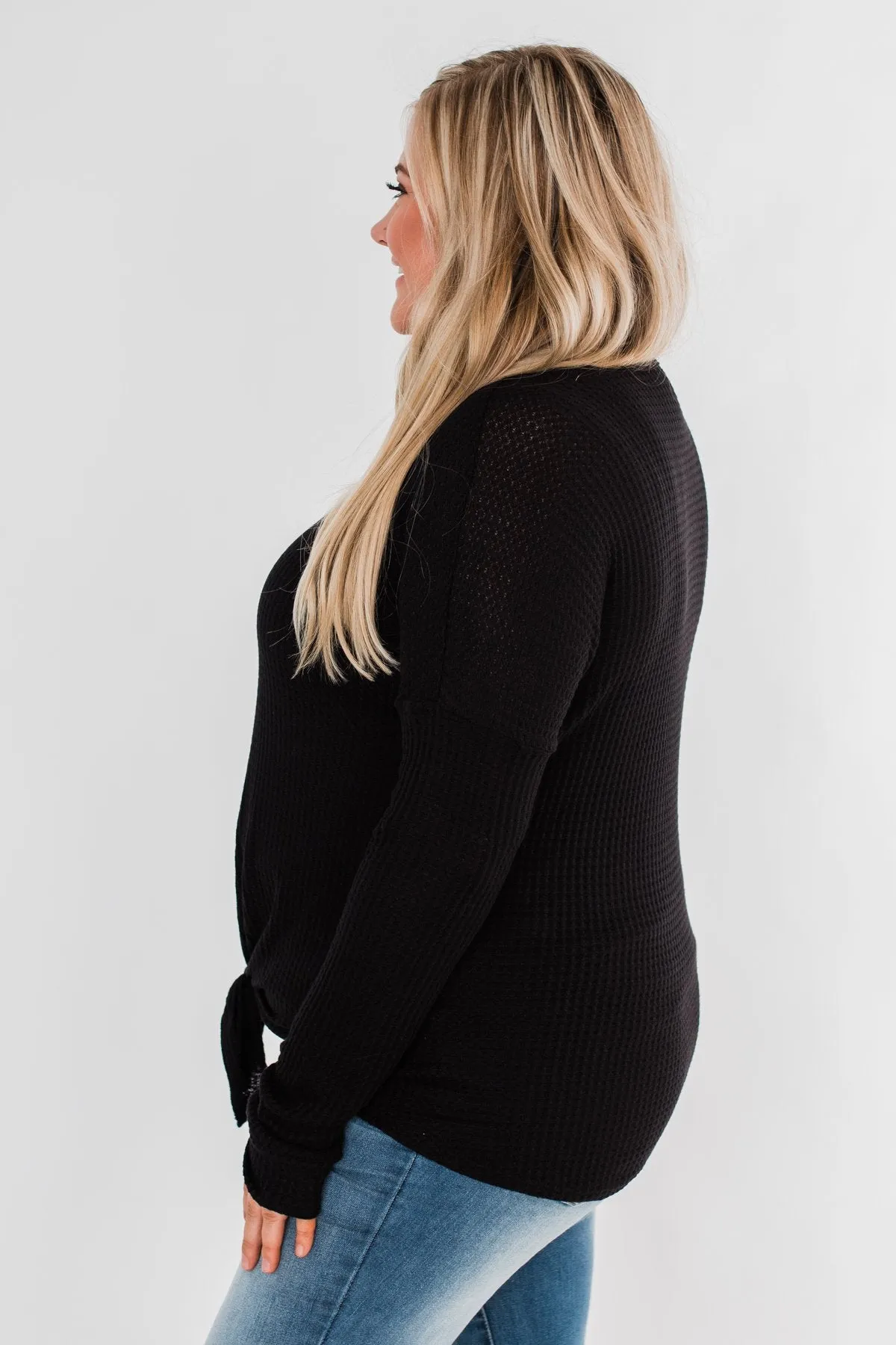 Thermal Button Knot Top- Black