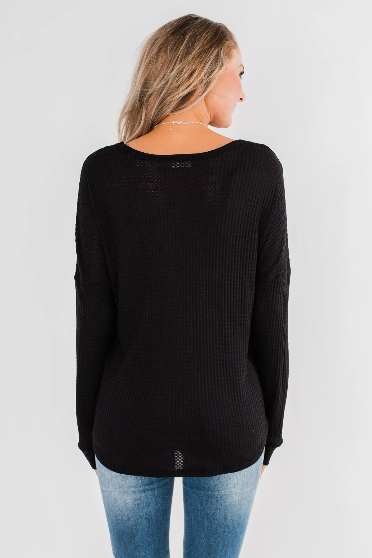 Thermal Button Knot Top- Black