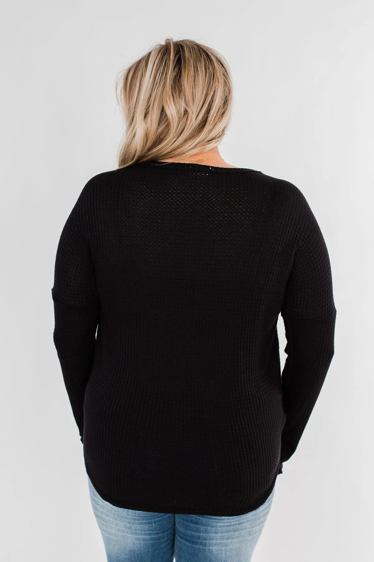 Thermal Button Knot Top- Black