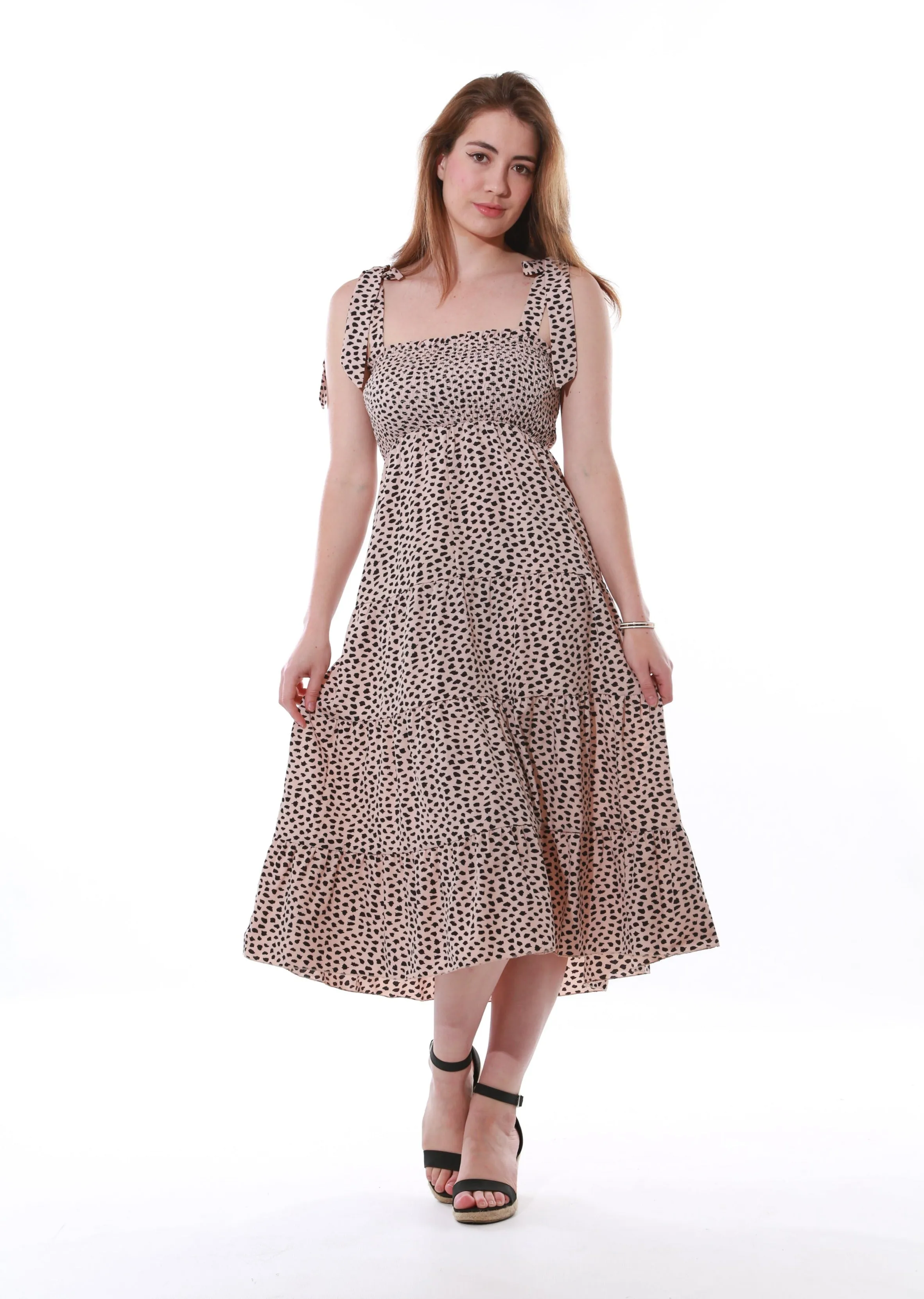 Tie shoulder ruffle dress- Leopard print