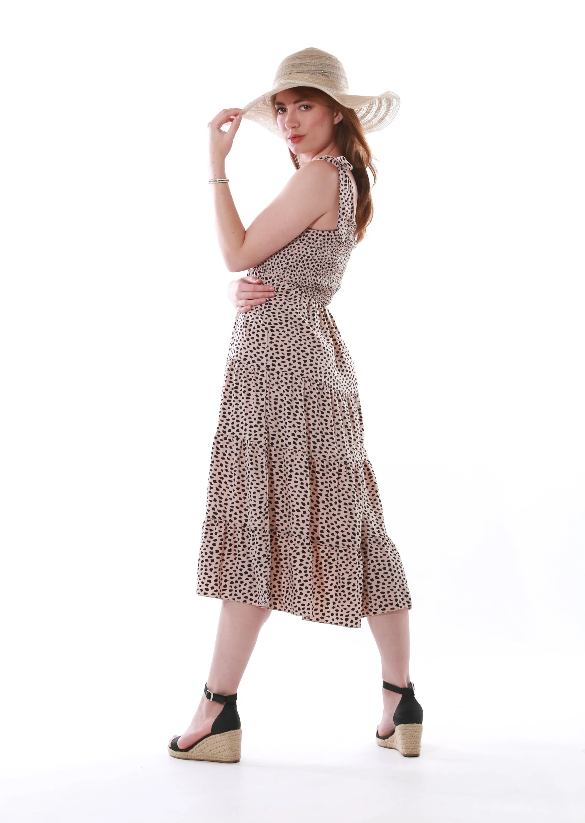 Tie shoulder ruffle dress- Leopard print