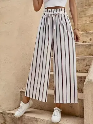 Tied Striped Wide Leg Pants