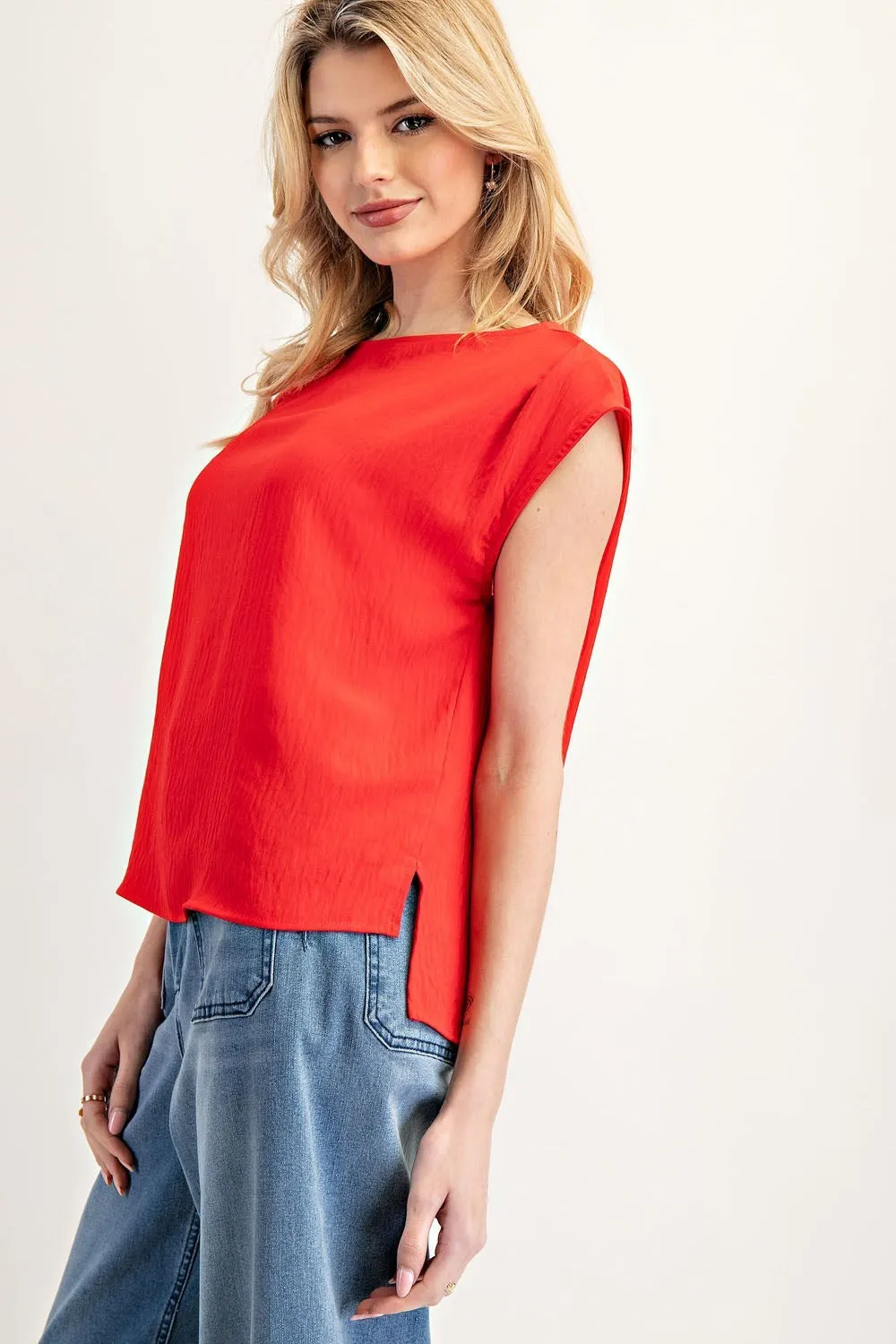 Tomato Red Crinkle High Low Top