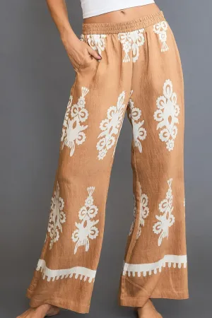 Umgee Full Size Border Print Wide Leg Pants S-2XL