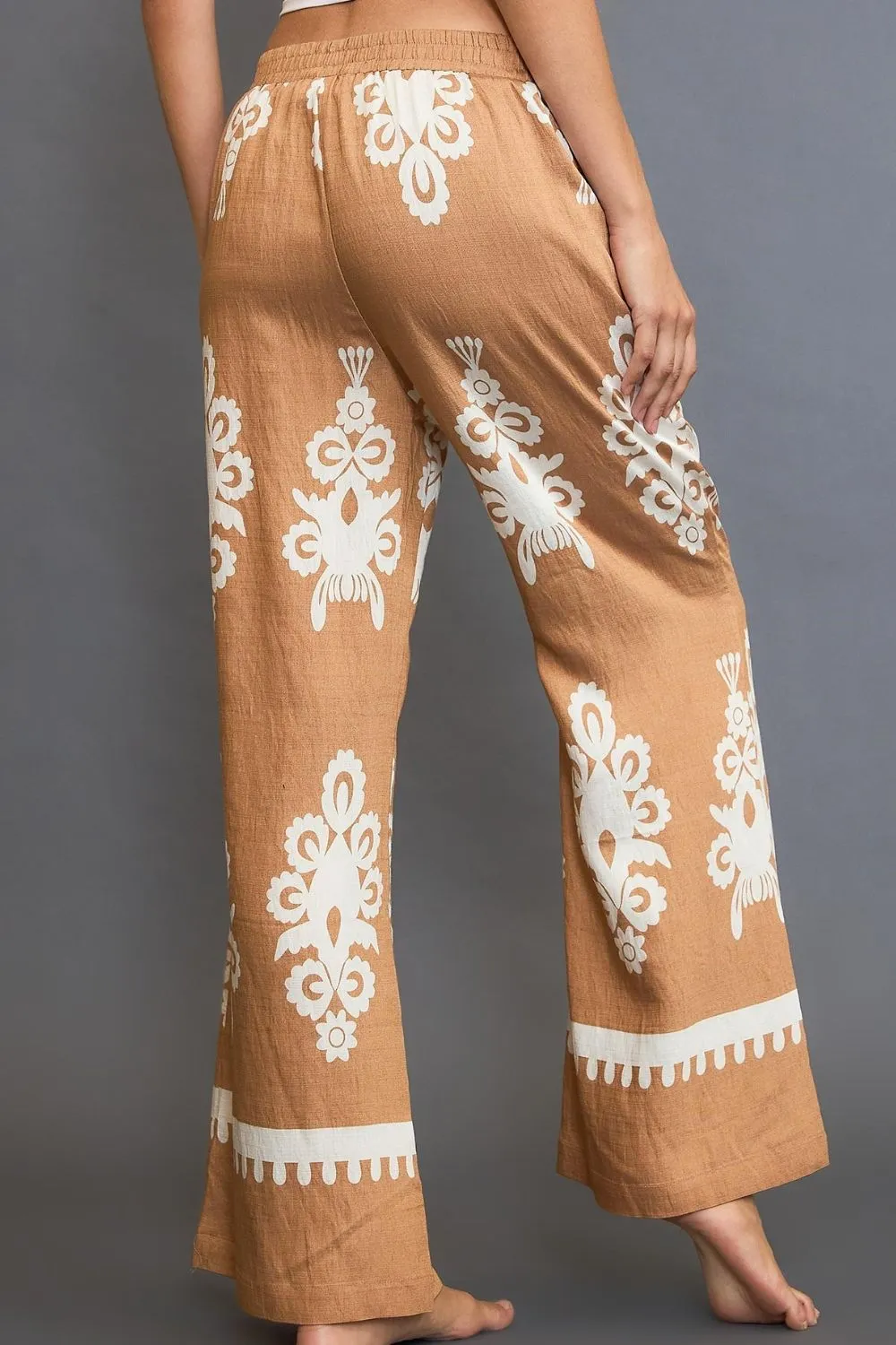 Umgee Full Size Border Print Wide Leg Pants S-2XL