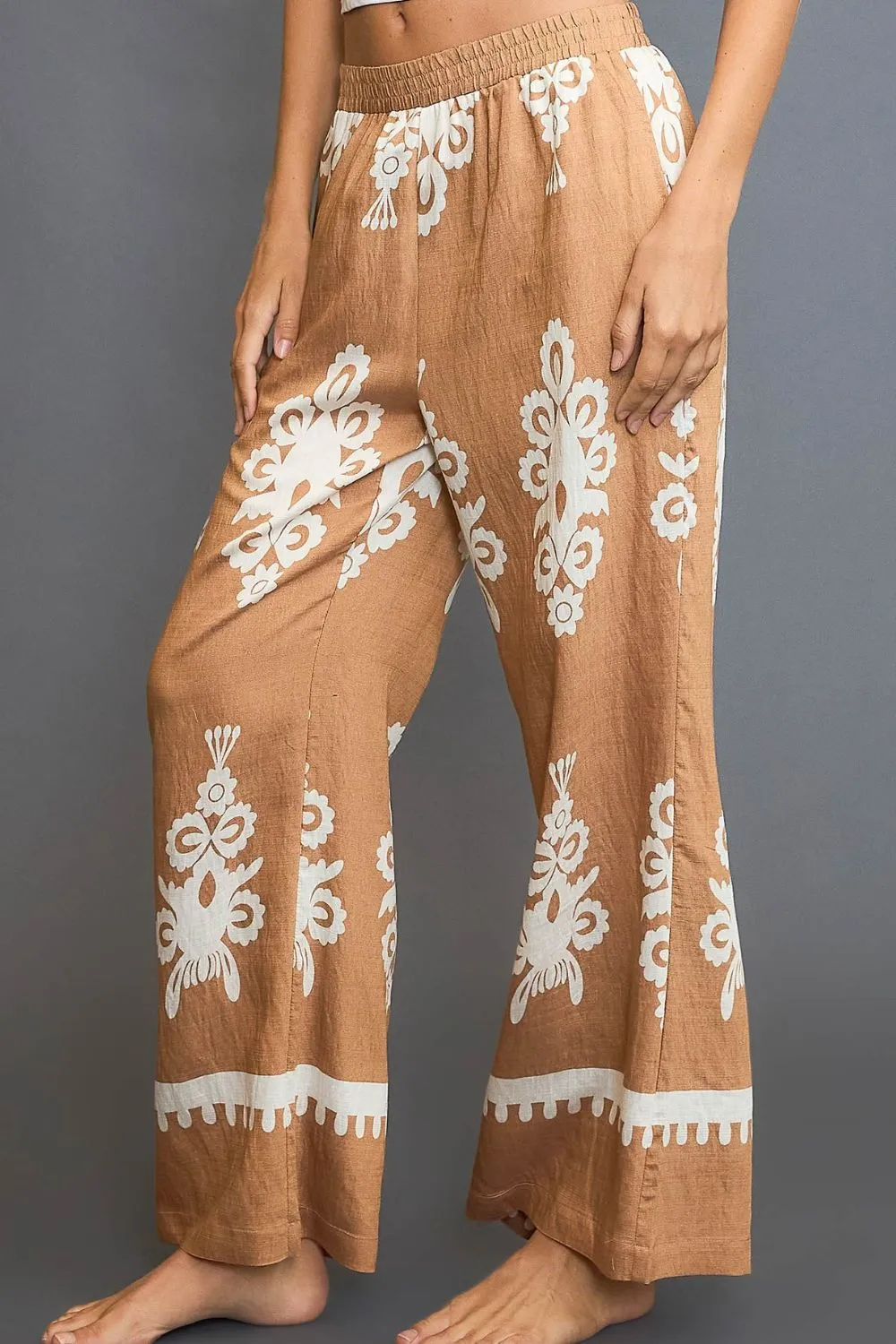 Umgee Full Size Border Print Wide Leg Pants S-2XL