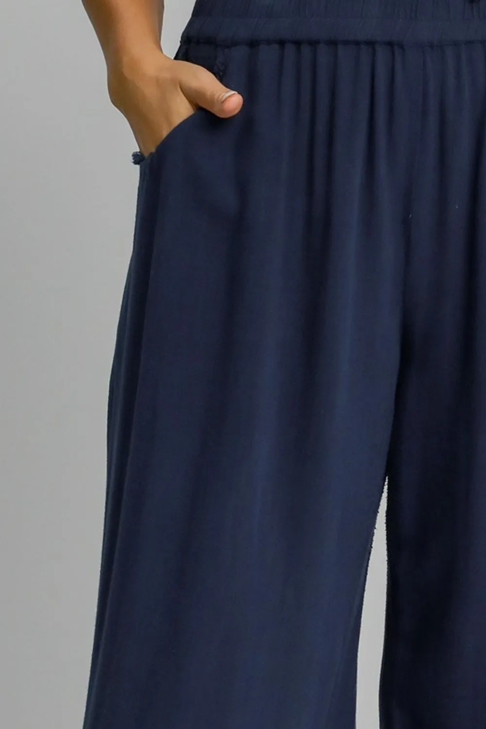 Umgee Linen Blend Elastic Waistband Wide Leg Pants