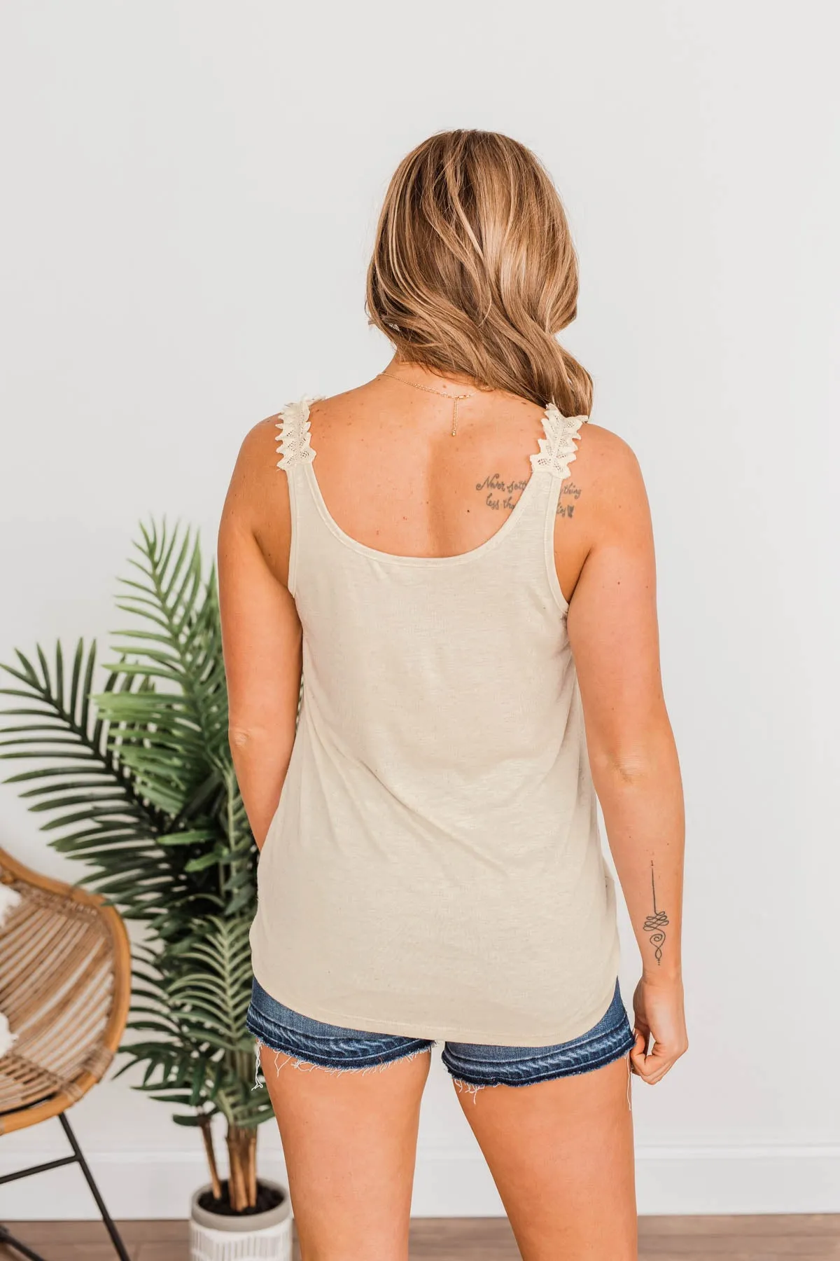 Under The Palm Trees Button Tank- Oatmeal