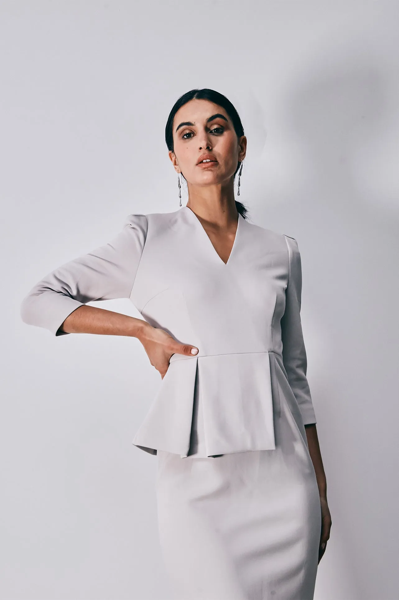V NECK DRESS IN GREY