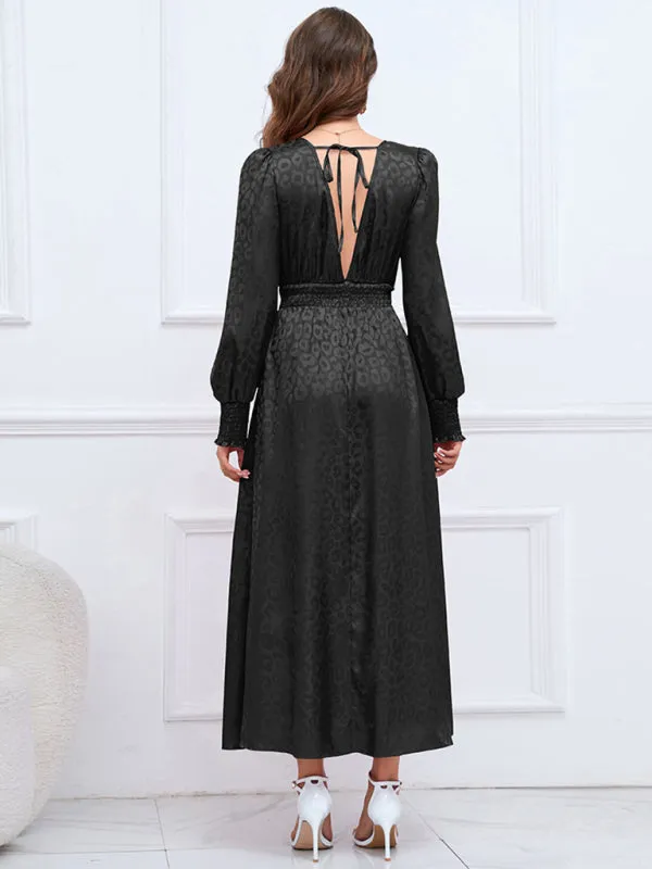 V-neck Leopard Print Maxi Dress with Ruffle Detail