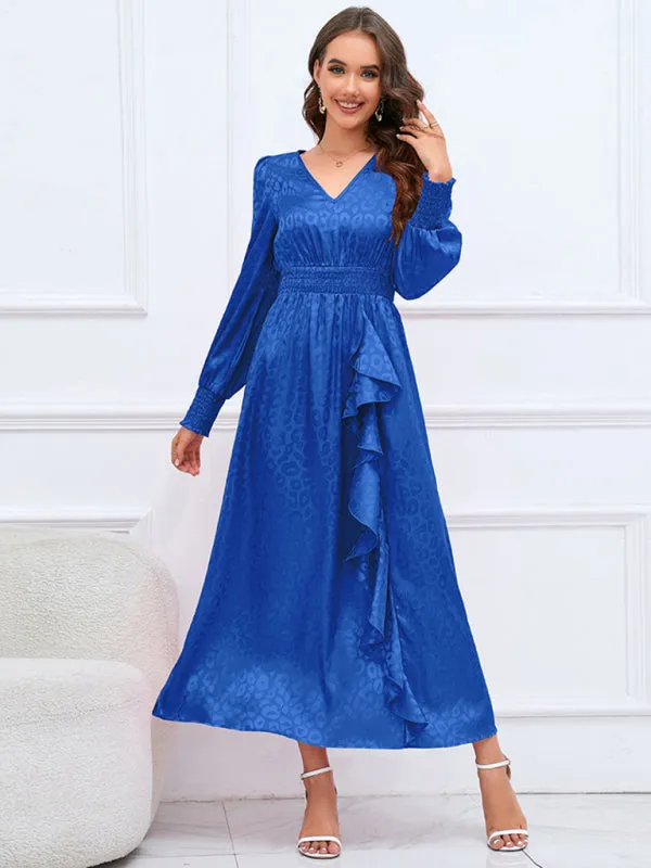 V-neck Leopard Print Maxi Dress with Ruffle Detail