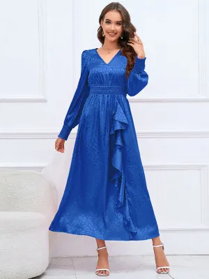 V-neck Leopard Print Maxi Dress with Ruffle Detail