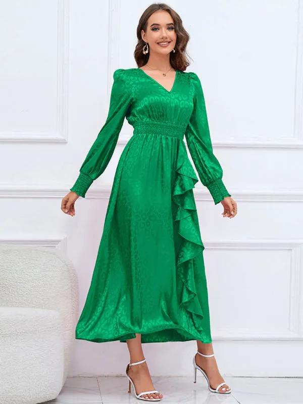 V-neck Leopard Print Maxi Dress with Ruffle Detail