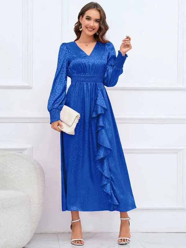 V-neck Leopard Print Maxi Dress with Ruffle Detail