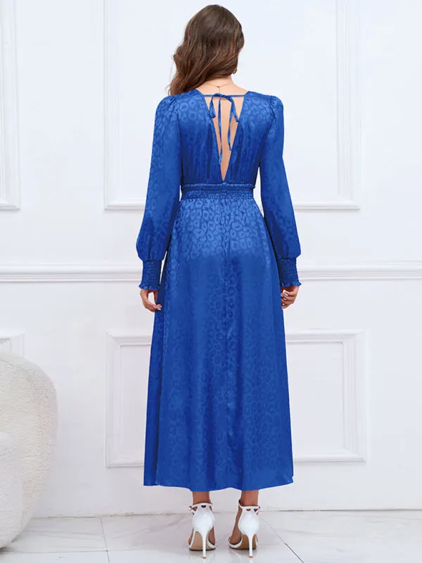 V-neck Leopard Print Maxi Dress with Ruffle Detail