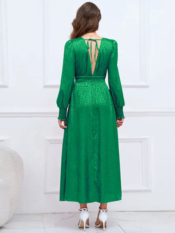 V-neck Leopard Print Maxi Dress with Ruffle Detail