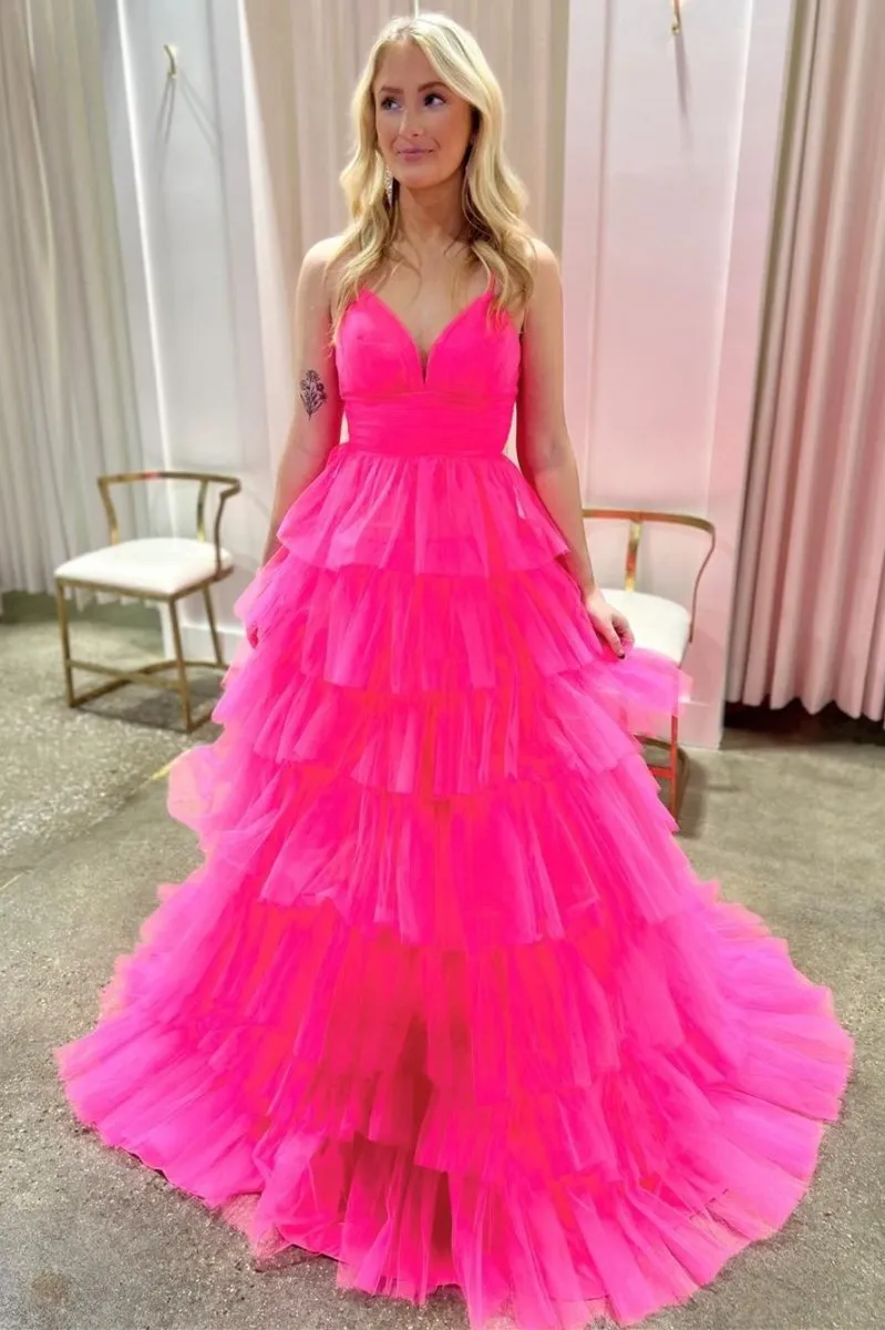 V-Neck Ruffle Tie Long Prom Gown