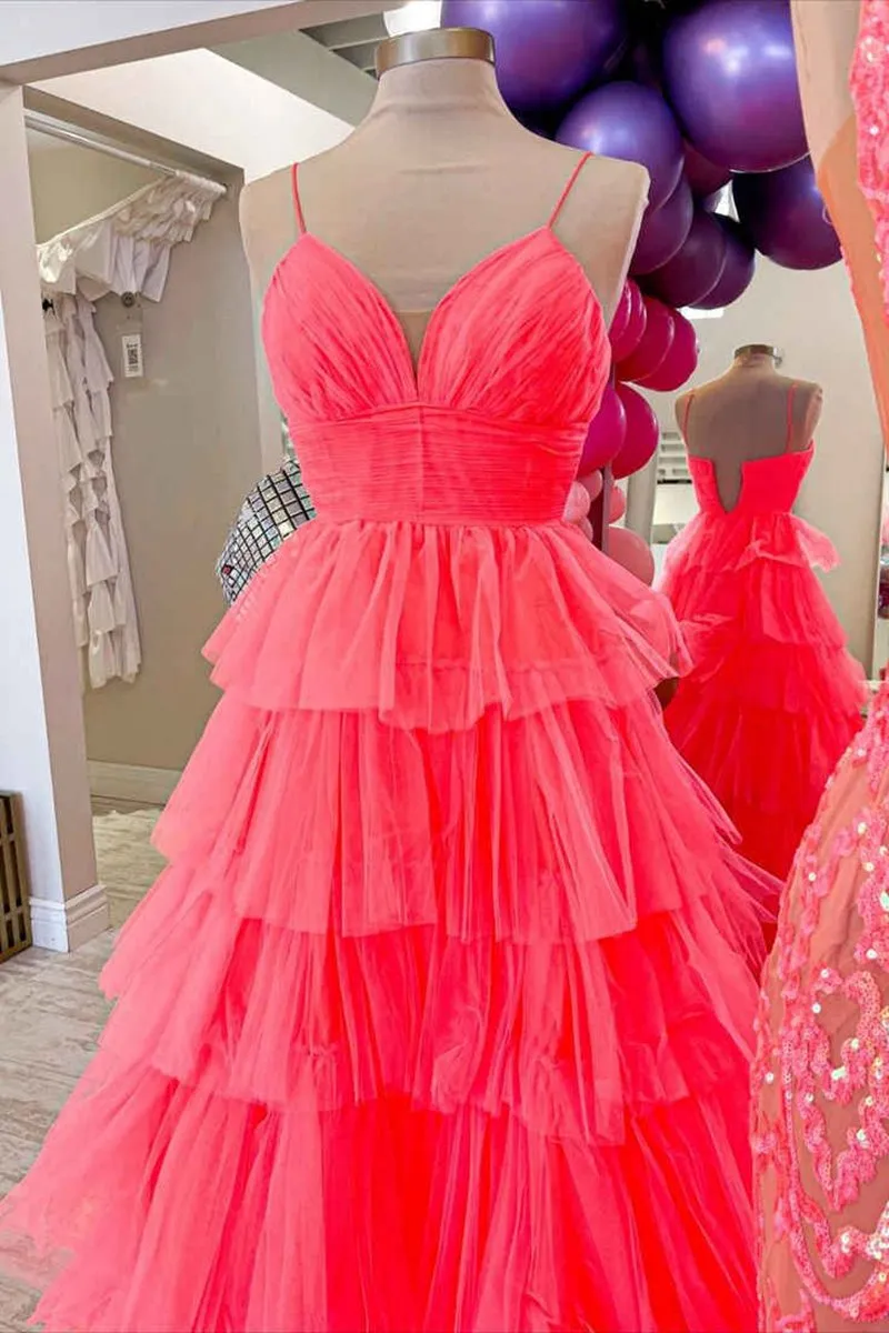 V-Neck Ruffle Tie Long Prom Gown