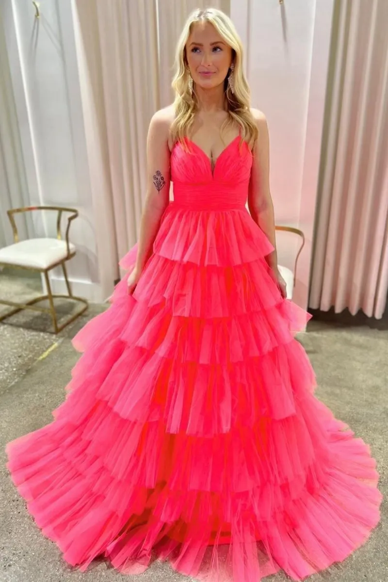 V-Neck Ruffle Tie Long Prom Gown